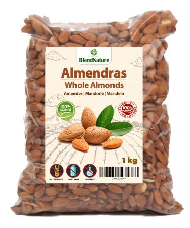 Almonds 1kg Raw Peeled - Salt Free with Skin - 100% Natural and Whole - Of Mediterranean Origin More Tasty - Qual