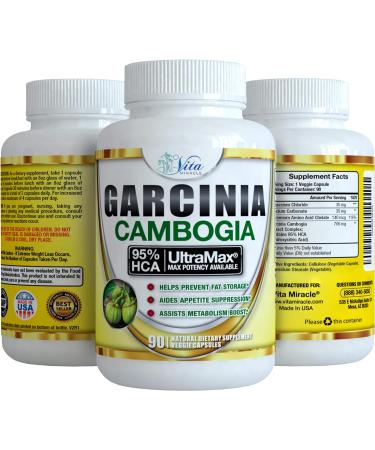 Vita Miracle Pure Garcinia Cambogia 95% HCA - Maximum Strength Formula for Fast Weight Loss - 90 Count Pack with Weight Loss E-Book - Buy Online on GoSupps.com