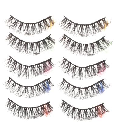 VINTORKY 10 Pairs Color five pairs of eyelashes fake eyelases false eyelashes red eyelashes extensions fluffy eye lashes wispy colored eyelashes fluffy colored cosplay Imitation set