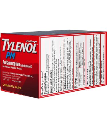 Tylenol PM Extra Strength Caplets 100 ct | Nighttime Pain Relief & Sleep Aid with Acetaminophen & Diphenhydramine HCl - Buy Online on GoSupps.com