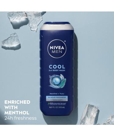 Nivea Men Cool Body Wash Icy Menthol and Yuzu Scent 3-in-1 Men's Body Wash Face and Hair Paraben Free pH-Skin Friendly 16.9 Fl Oz Bottle 16.9 Fl Oz (Pack of 1) - Buy Online on GoSupps.com