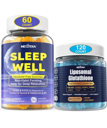 Nextdia Melatonin Free Natural Sleep Gummies for Adults + Liposomal Glutathione Gummies Supplement for Women