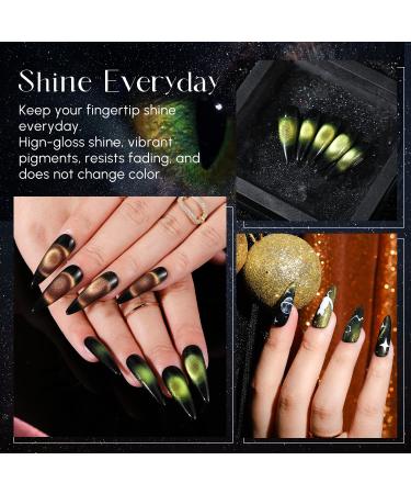 Aokitec 2 Colors Cat Eye Gel Nail Polish - Green & Yellow | 9D Magnetic UV LED Gel Varnish for Salon & Home DIY Nails - Buy Online on GoSupps.com