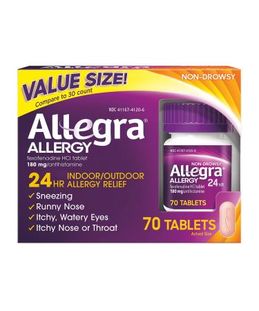 Allegra Adult Non-Drowsy Antihistamine Tablets, 24-Hour Allergy Relief, 180 mg, 70 Count