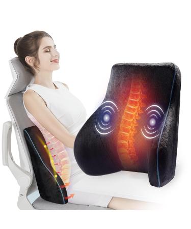Comfier massage pillow against back pain lumbar vertebrae with 3 massage modes 2 heat levels back support pillows memory foam adjustable belts suitable for home office.