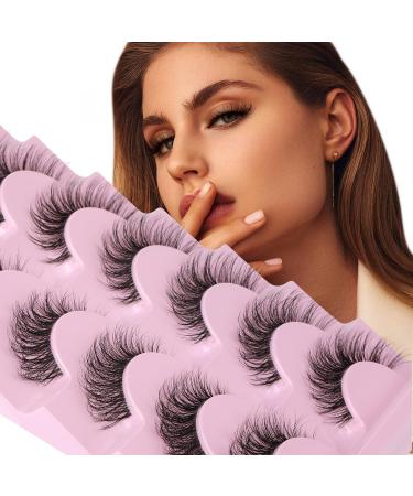JIMIRE 3D Fluffy False Eyelashes 7 Pairs - Demi-wispies Natural Look Cat Eye Faux Mink Lashes 15MM D Curl Wispy Fluttery Eyelashes with Clear Band - Buy Online on GoSupps.com