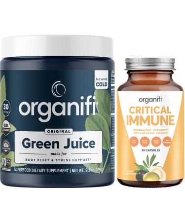 Organifi Green Juice Superfood Powder (30 Servings) and Critical Immune (30 Capsules) - Vitamin C Weight Control Detox Cleanse Stress Relief and Immunity Support - Gluten Free Vegan Whole Food