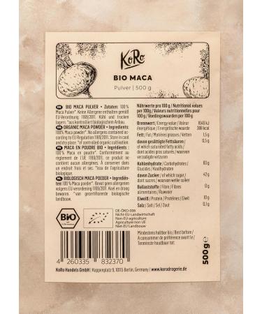 KoRo - Organic maca powder 500g - Superfood powder 100% natural from controlled organic cultivation - Buy Online on GoSupps.com
