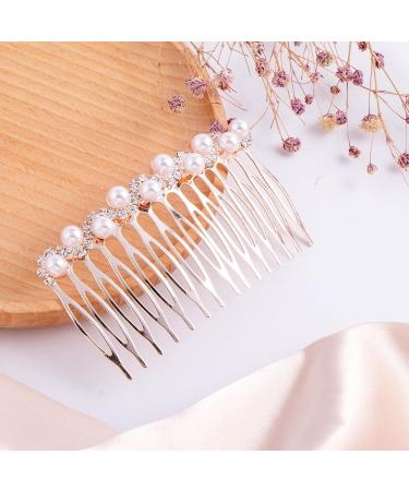 PAGOW Pearl Bridal Hair Side Comb Set - Rhinestone Wedding Hair Pieces - Crystal Accessories for Women - 2 Pack (Rose Gold, 3.14 x 1.77 inch) - Buy Online on GoSupps.com