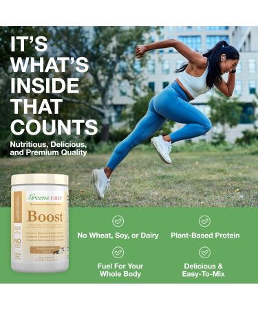 Greens First Boost - Plant-Based Protein Superfood Shake Mix | Vegan Dairy-Free French Vanilla - Balanced Nutrition 12.06 oz - Buy Online on GoSupps.com