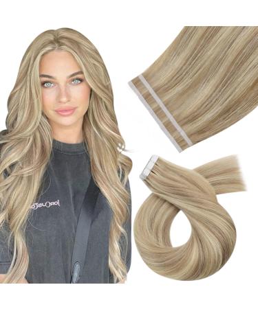 Moresoo tape in extensions real hair blond 45cm remy real hair extensions tape gold blonde with medium blonde invisible extensions real hair tape #p16/20 pieces 25g 45 cm 1. #p16/22