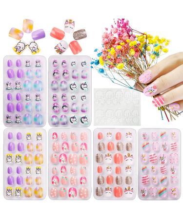 Kalolary 144 PCs Children's fingernails unicorn pattern children artificial nails press on nails short full cover false nail set artificial nail tips gift with 1 piece of nail glue sticker - Buy Online on GoSupps.com