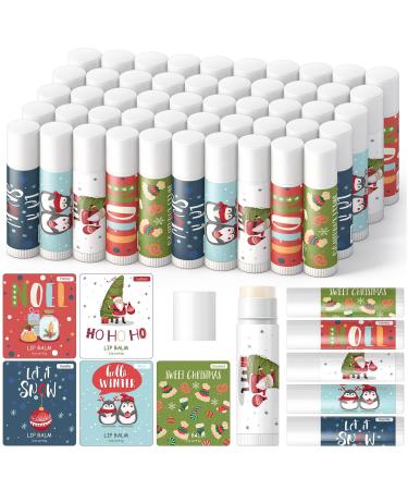 Qunclay 50 Pcs Christmas Lip Balms Bulk Honey Mint Lemon Coconut Vanilla Flavor Lip Balms Christmas Party Gift Thank You Gifts Stocking Stuffer for Coworker Staff Employee