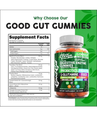 Clean Nutraceuticals Digestive Enzymes with Probiotics & Prebiotics for Digestive Health Gummies & L-Glutamine for Gut Health Bromelain Apple Pectin Inulin FOS Plant Based Vegan Gummy Vitamins 1 - Buy Online on GoSupps.com