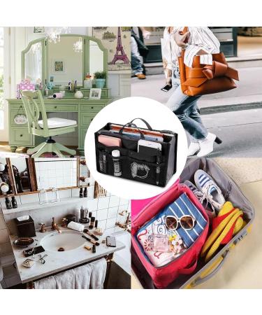 Yueming Printed Handbag Organizer - 13 Bag Cosmetic & Diaper Organizer with Handle (28x18x10cm) - Versatile Zip Carrier in Coffee Flower Design - Buy Online on GoSupps.com