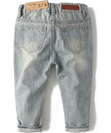 KIDSCOOL SPACE Baby Girl Boy Slim Jeans | Elastic Band | Ripped Denim Pants 7-8 Years | Light Blue - Buy Online on GoSupps.com