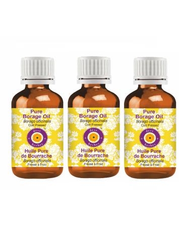 DEve Herbes Pure Borage Oil (Borago Officinalis) natural therapeutic quality cold pressed (Pack of Three) 100ml X 3 (10 oz)