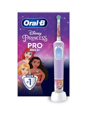 Oral-B Pro Kids Princess Electric toothbrush for children from 3 years including sensitive+ mode for dental care extra soft bristles 1 plug-in brush 4 stickers purple/blue 1 piece (1 Pack) Princess