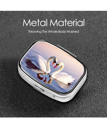 Swan Heart Printing Small Pill Case - 2 Compartment Travel Pill Organizer for Purse & Gifts - Buy Online on GoSupps.com