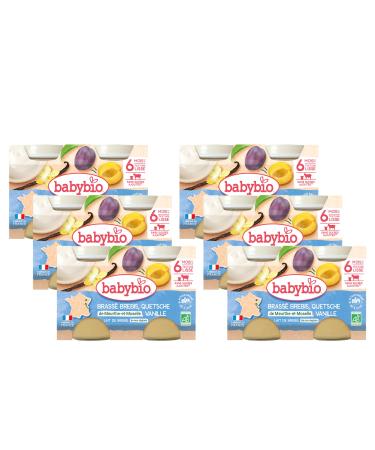 BABYBIO - Petits Pots Brass Brebis Quetsche Vanille - 2x130g - 6+ Mois - Lot de 6 - BIO Quetsche Vanille 2x130g (lot de 6)