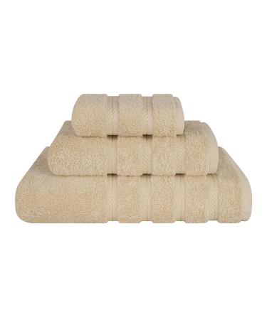 American Soft Linen Luxury 3 Piece Towel Sets, 1 Bath Towel 1 Hand Towel 1 Washcloth, 100% Turkish Cotton Towels for Bathroom, Beige Towel Set 3 Piece Towel Set Beige