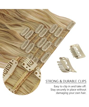 Feshfen 7-Part Clip-In Hair Extensions 50cm - Wavy Synthetic Hair in Strawberry Blonde & Bleach Blonde - 16 Clips for Women - Buy Online on GoSupps.com