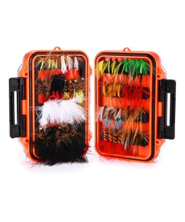 Fly Fishing Flies Kit with Box, Dry Wet Flies, Nymphs, Streamers for Bass Salmon Trout Fishing 120Pcs/64Pcs