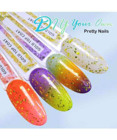Double Rhythm 15ML No Wipe Gel Top Coat & Base Coat | Iridescent Glitter 2-in-1 Nail Polish for DIY Home Salon - Soak Off Manicure (Gold - Buy Online on GoSupps.com
