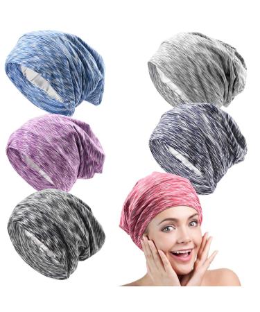 LUKACY Satin Lined Sleep Cap Beanie Hat 6 Pieces Adjustable Bonnet Satin Bonnet for Curly Hair Sleeping caps for Women -Gifts for Ladies