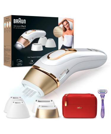 Braun Ipl Silk Expert Pro 5 hair removal device women/men 4 attachments visible hair removal designed in Germany Venus Razor alternative to laser hair removal PL5387 white/gold