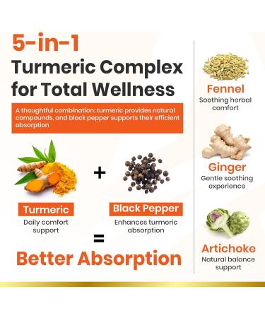 Turmeric Supplement Complex Herbal Formula with Ginger Artichoke Fennel & Black Pepper 120 Capsules 120 Count (Pack of 1) - Buy Online on GoSupps.com