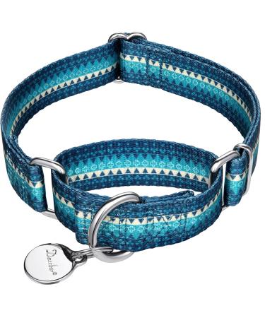 Dazzber martingale dog collar nylon no pulling durable for medium -sized and large dogs adjustable 43.2 cm to 63.3 cm turquoise green large 1 inch wide blue