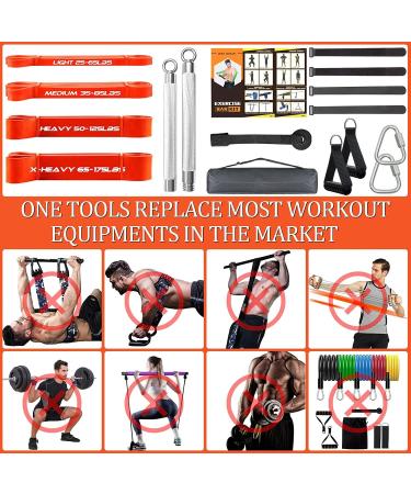 Portable Heavy-Duty Home Gym Resistance Band Bar Set | 4 Stackable Bands | Full Body Exercise Kit | 500LBS Capacity 90cm Bar & Workout Guide - Buy Online on GoSupps.com