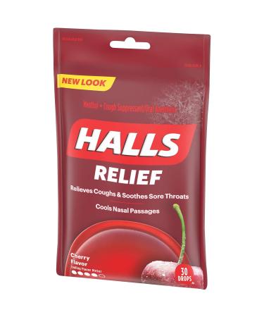 HALLS Cherry Flavor Cough Drops - 30 ct | Soothing Relief for Cough & Throat | Worldwide Shipping - Buy Online on GoSupps.com