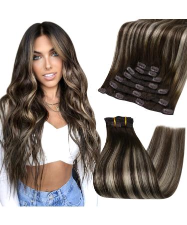 FSHINE CLIP in Extensions real hair balayage brown to dark brown and blond real human hair clip in extensions double shot 60cm 7 balayage hair extensions 60cm 7pcs 120g #2/60/2 1.8 clip #2/60/60cm - Buy Online on GoSupps.com