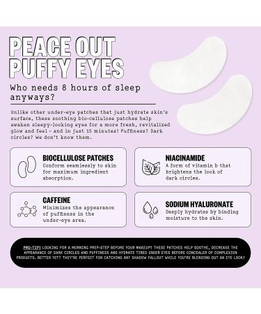 PEACE OUT Skincare Puffy Eyes | Biocellulose Under-Eye Patches for Puffiness & Dark Circles | Caffeine & Niacinamide (6 pairs) - Buy Online on GoSupps.com