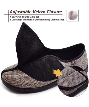 FZYUAN Wide Width Diabetic Slippers for Men Size 12 - Adjustable Closures, Memory Foam, Orthopedic Shoes for Elderly with Arthritis and Edema - Brown - Buy Online on GoSupps.com