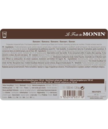 MONIN Banana Fruit Mix Puree 1L - Vegan-Friendly Allergen-Free 100% Natural Flavours - For Cocktails and Frappes - Buy Online on GoSupps.com