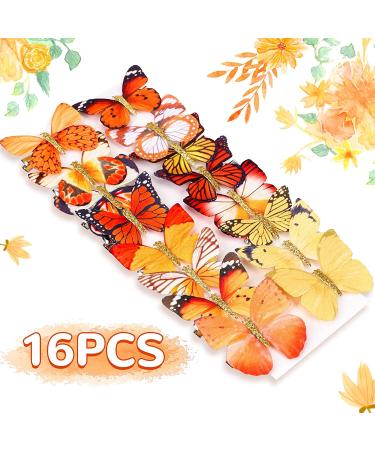 DEEKA 16 PCS Small Handmade Butterfly Hair Clips - Realistic Colorful 90s Barrettes for Women and Girls - Yellow & Orange - Buy Online on GoSupps.com