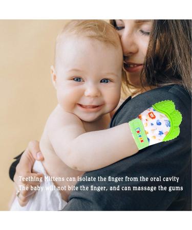 Nepak 2 Pcs Teething Mitten with Adjustable Strap and Hygienic Travel Bag - Bright Green Cartoon Puppet | Silicone Teething Mitt for Babies - Buy Online on GoSupps.com