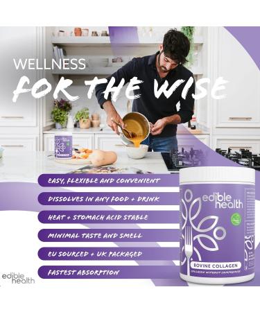 Edible Health Hydrolysed Bovine Collagen Powder - Protein Peptides - 18 Amino Acids - Paleo Keto Kosher Halal - 400g Tub - Buy Online on GoSupps.com