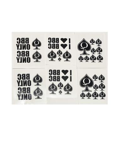 6 Sheet Temporary Tattoo Set QoS  BBC ONLY  I Love BBC 38 Total Tattoos Queen of Spades