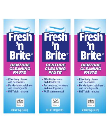 Fresh 'n Brite Denture Cleaning Paste For Dentures Removable Partial Dentures Retainers Mouthguards Nightguards Fast Stain Removal pack of 3 3.8 oz Tubes