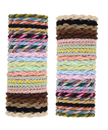 SWIHAITI 52Pcs Hair Ties Bracelets Boho Hair Ties Braided Elastic Hair Bands No Damage Ponytail Holder Hair Accessories for Women Girls Thick Heavy and Curly Hair
