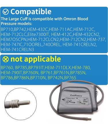 Lotfancy Large Cuff Replacement for Omron Blood Pressure Monitor - 11-17 inch Cuff Size with D Ring - Compatible with BP710, BP742, HEM-432C, HEM-711AC, HEM-712C - Buy Online on GoSupps.com