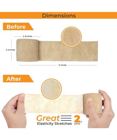 D&H Medical Brown Cohesive Bandage Wrap - 2 x 5 Yards - Stretchy & Hypoallergenic Self Adhering Tape for Hand, Knee, Ankle - 15 Pack - Buy Online on GoSupps.com