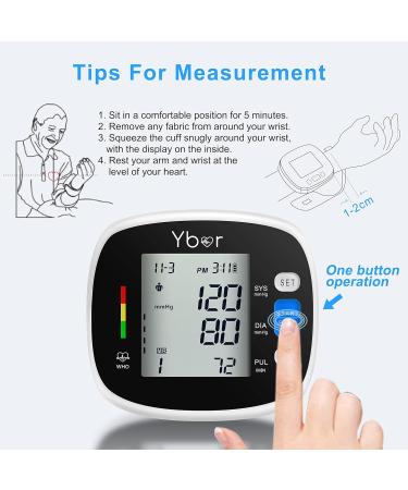 Ybor Automatic Blood Pressure Monitor 2.4" Extra Large LCD Display & Adjustable Wrist Cuff 99x2 Reading Memory for Home Use - Buy Online on GoSupps.com