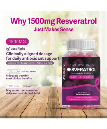 Redberry Organics Resveratrol Supplement 1500mg Gummies | 98% Pure Japanese Knotweed | Resveratrol Organic Ingredients Sugar-Free Gluten Free | Daily Longevity & Healthy Aging Supplement - Buy Online on GoSupps.com