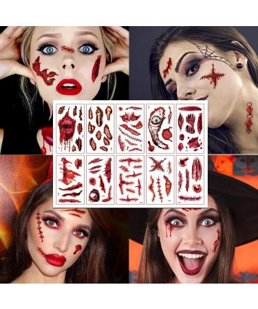 Goldshire 75PCS Halloween Temporary Tattoo Face Scar Sticker Set - Realistic Fake Blood Wounds for Halloween Party Cosplay - Buy Online on GoSupps.com