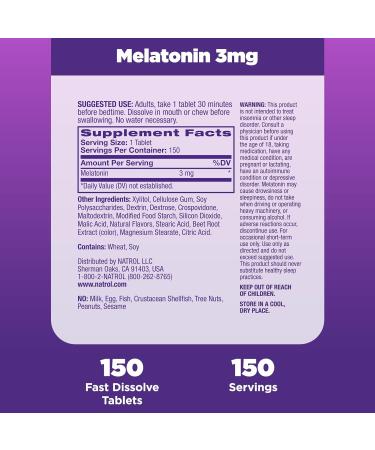 Natrol Melatonin Fast Dissolve Tablets 3mg, 150 Count - Fall Asleep Faster, Stay Asleep Longer, Strengthen Immune System - Buy Online on GoSupps.com